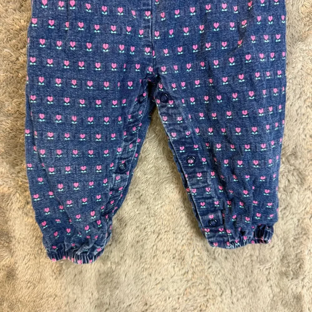 Vintage Floral Oshkosh BGosh Denim Overalls Soft Textured Toddler Girl 24 Months